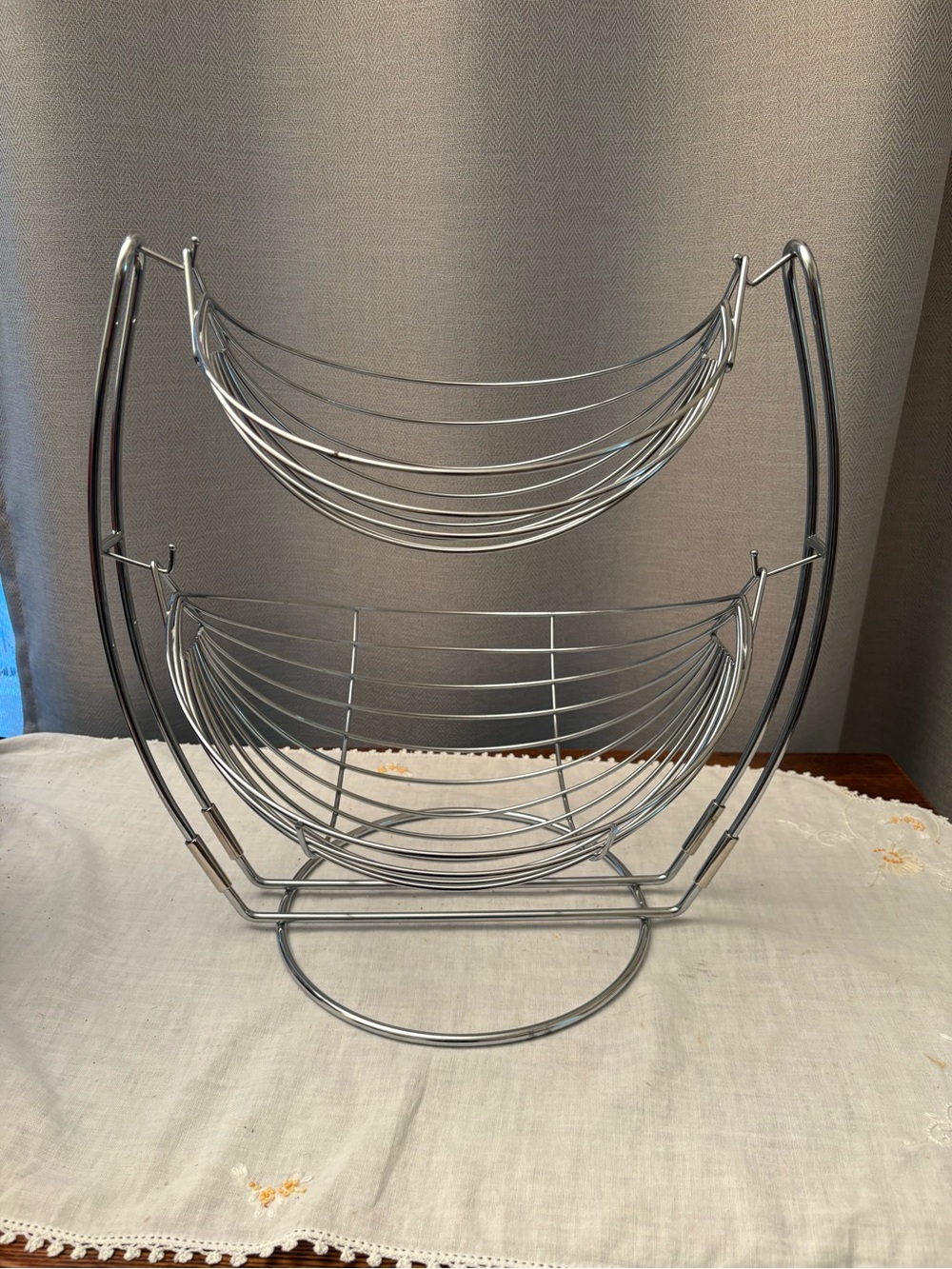 Two-Tier Chrome Fruit Basket Stand - Silver